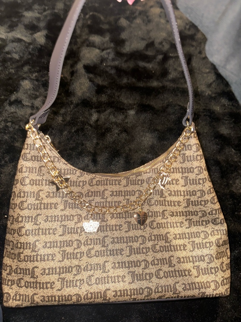 Juicy Couture Brown Logo Shoulder Bag with Gold Chain Charm